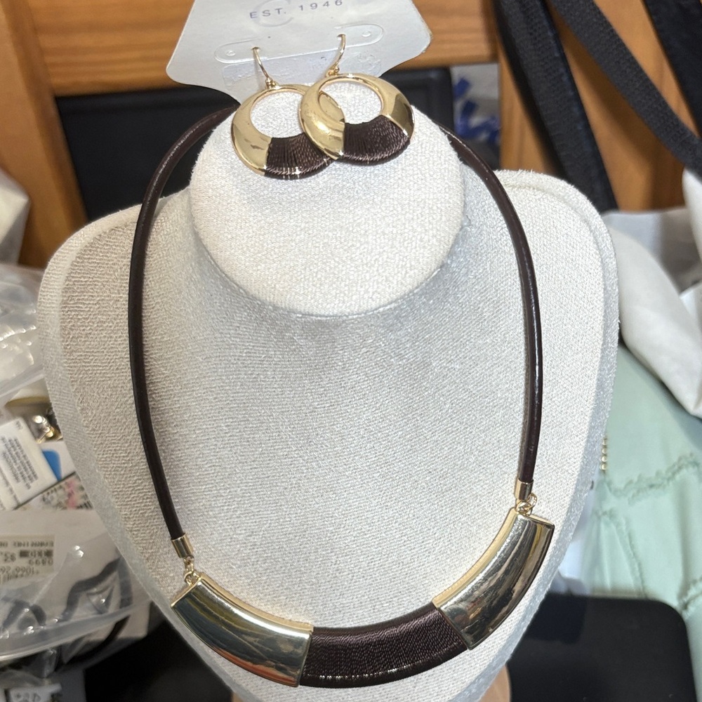 Gold and Brown Necklace and Earring Set